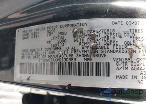 1997 Toyota 4Runner Sr5 V6 Limited z USA, uszkodzony, nr VIN JT3HN87RXV0100383